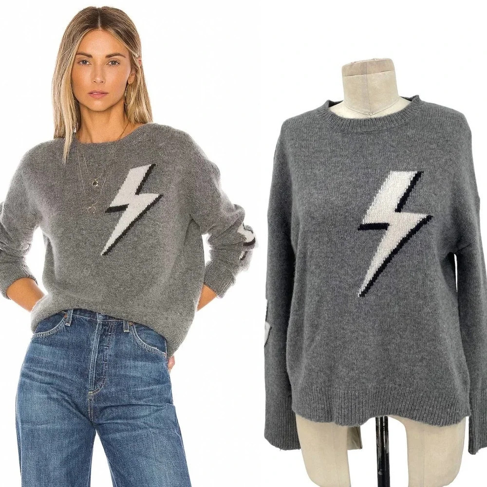 Rails Virgo Lightning Bolt Cashmere Blend Sweater Gray Size XS‎